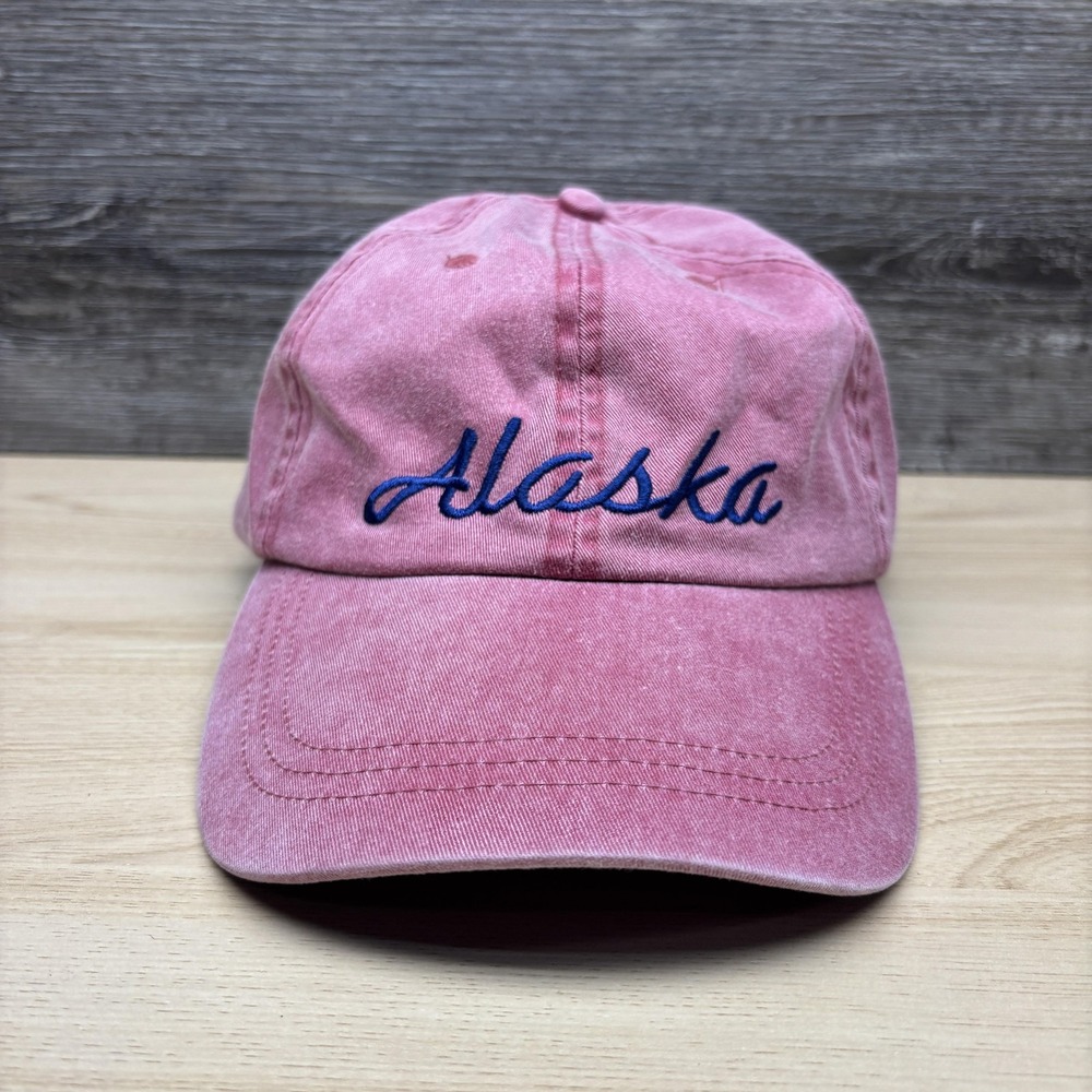 Alaska Hat Cap Strap Back Pink Embroidered Script Dad Baseball Casual Mens